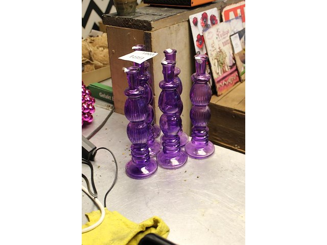 Zes glazen kandelaars hoogte 28 cm. - afbeelding 2 van  2