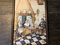 Zespas tegeltableau met polychrome voorstelling van groninger binnenhuis, rond 1900 - afbeelding 1 van  11