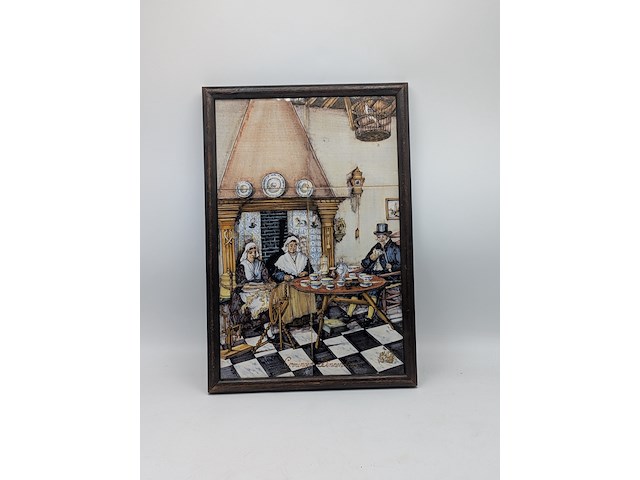 Zespas tegeltableau met polychrome voorstelling van groninger binnenhuis, rond 1900 - afbeelding 4 van  11