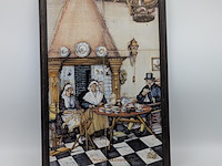 Zespas tegeltableau met polychrome voorstelling van groninger binnenhuis, rond 1900 - afbeelding 4 van  11