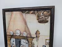 Zespas tegeltableau met polychrome voorstelling van groninger binnenhuis, rond 1900 - afbeelding 5 van  11