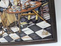 Zespas tegeltableau met polychrome voorstelling van groninger binnenhuis, rond 1900 - afbeelding 7 van  11