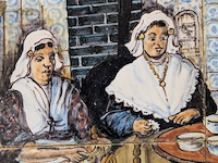 Zespas tegeltableau met polychrome voorstelling van groninger binnenhuis, rond 1900 - afbeelding 9 van  11