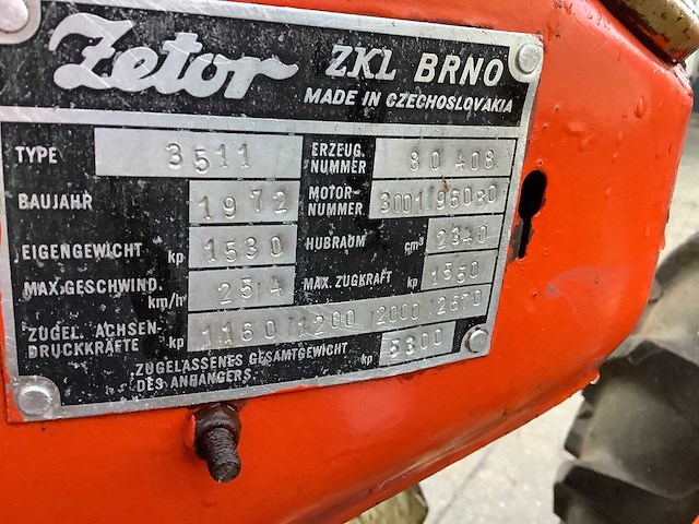 Zetor - 3511 - oldtimer tractor - afbeelding 3 van  8