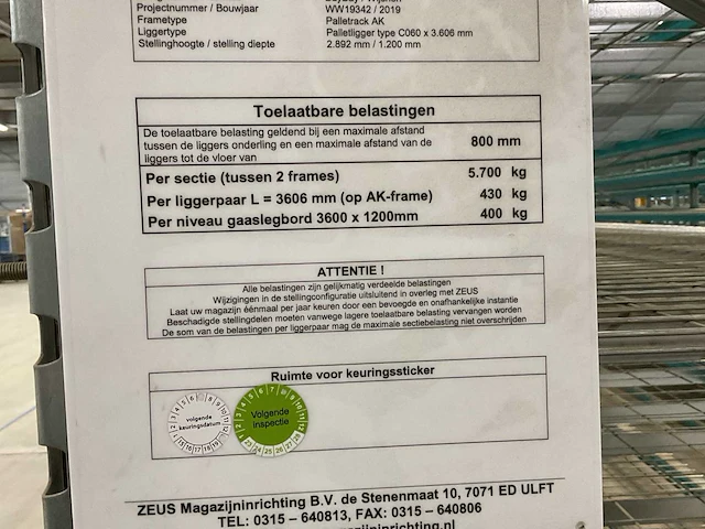 Zeus palletrack 120cm palletstelling (18 secties) - afbeelding 7 van  7