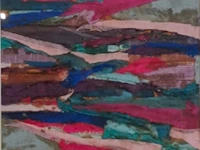 Zijde collage, maya wildevuur, compositie in roze, 1983