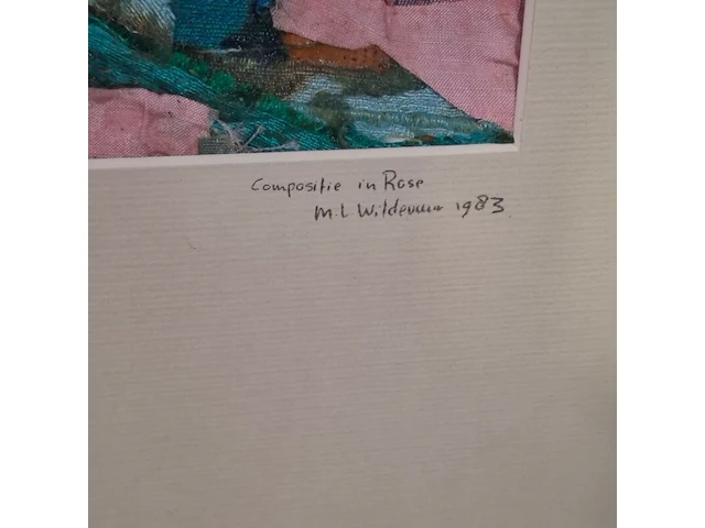 Zijde collage, maya wildevuur, compositie in roze, 1983 - afbeelding 3 van  8