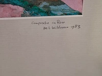 Zijde collage, maya wildevuur, compositie in roze, 1983 - afbeelding 3 van  8