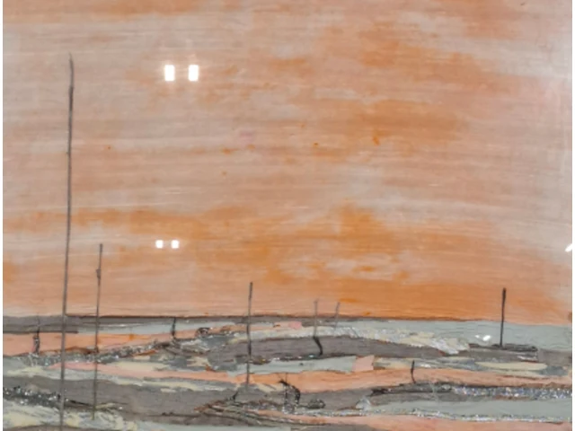 Zijde collage, maya wildevuur, compositie zalmkleurig, 1987 - afbeelding 1 van  8