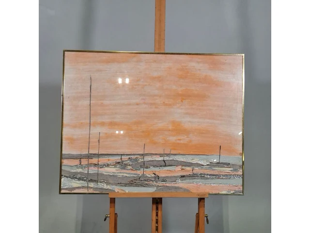 Zijde collage, maya wildevuur, compositie zalmkleurig, 1987 - afbeelding 2 van  8