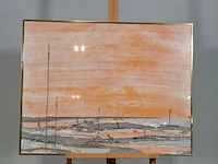 Zijde collage, maya wildevuur, compositie zalmkleurig, 1987 - afbeelding 2 van  8