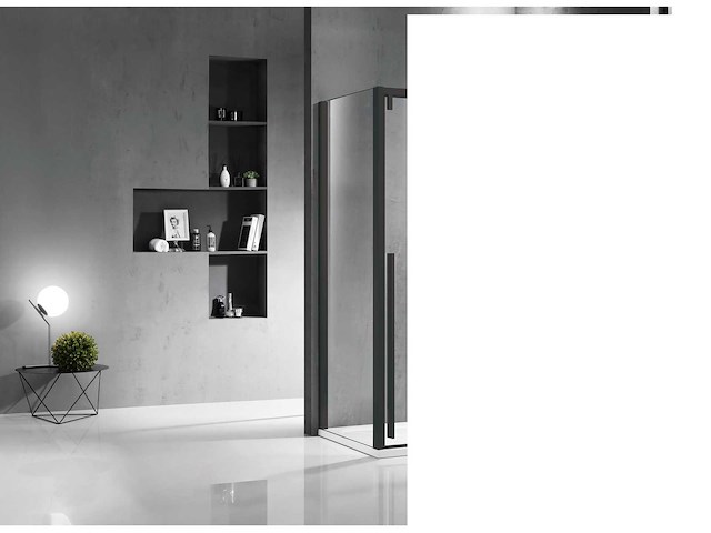 Zijpaneel 90x200cm helder glas profiel mat zwart - afbeelding 1 van  3