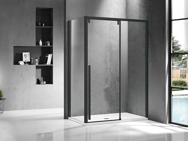 Zijwand mat zwart profiel 90x200 cm - afbeelding 1 van  2