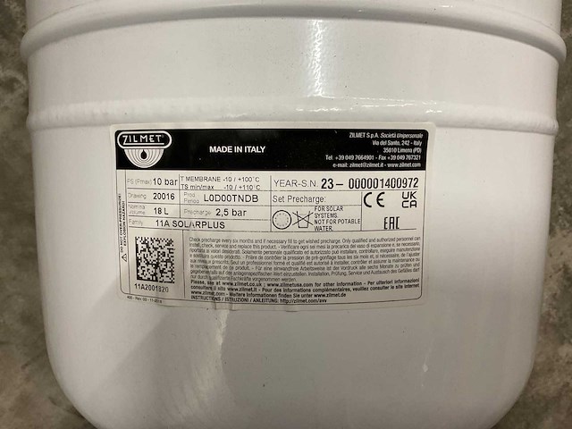 Zilmet 11a solarplus (18l) expansievat - afbeelding 2 van  3