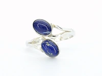 Zilveren sterling ring met twee blauwe edelstenen