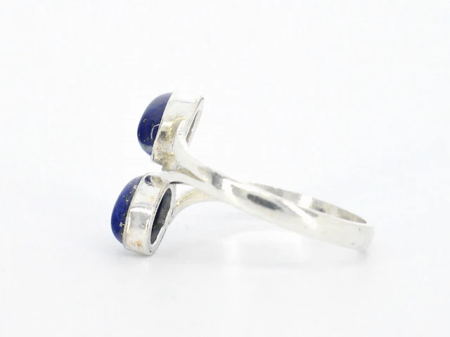 Zilveren sterling ring met twee blauwe edelstenen - afbeelding 2 van  6