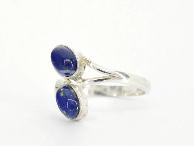 Zilveren sterling ring met twee blauwe edelstenen - afbeelding 3 van  6