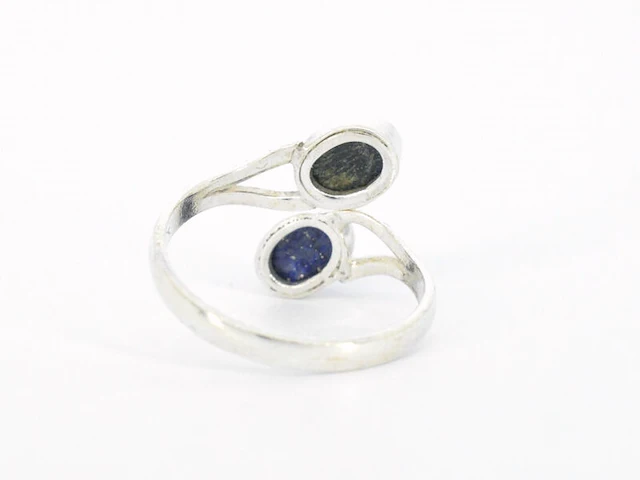 Zilveren sterling ring met twee blauwe edelstenen - afbeelding 4 van  6