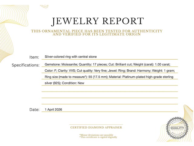 Zilverkleurige ring met centrale steen - afbeelding 3 van  4