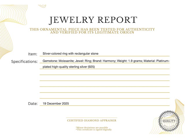 Zilverkleurige ring met rechthoekige steen - afbeelding 2 van  7