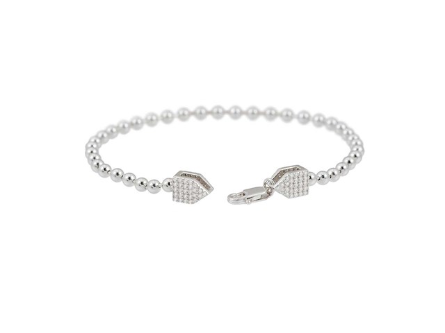 Zilverkleurige ronde armband bezet met briljanten - afbeelding 5 van  7