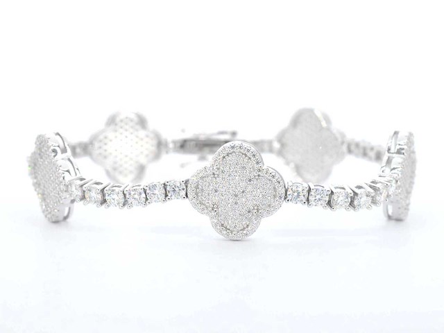 Zilverkleurige schakelarmband met briljanten - afbeelding 1 van  8