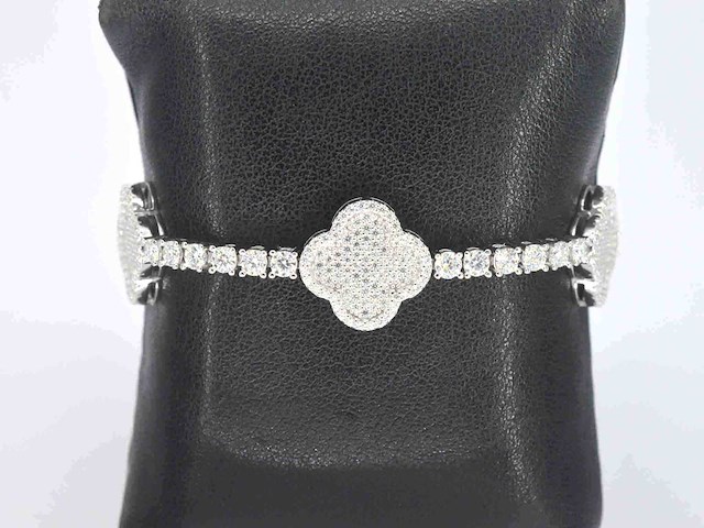 Zilverkleurige schakelarmband met briljanten - afbeelding 6 van  8