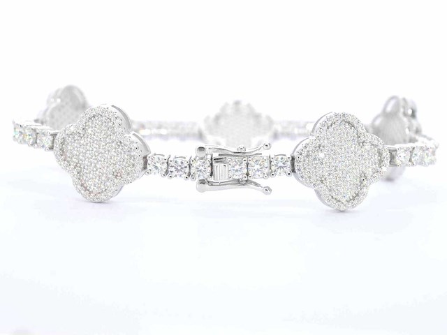 Zilverkleurige schakelarmband met briljanten - afbeelding 7 van  8