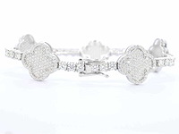 Zilverkleurige schakelarmband met briljanten - afbeelding 7 van  8