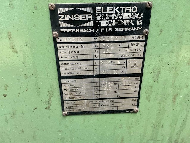 Zinser p20fs puntlasmachine - afbeelding 8 van  11