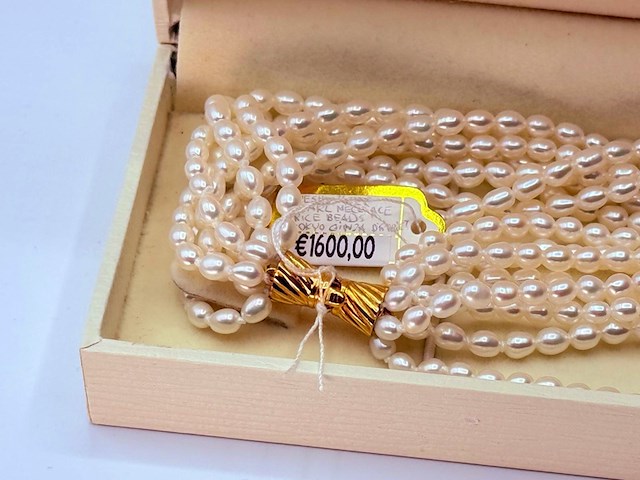 Zoetwater parel collier ''rice beads'' tokyo ginza district - afbeelding 7 van  8