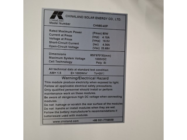 Zonnepaneel 80w, chinaland, chn 80-40p - afbeelding 4 van  5