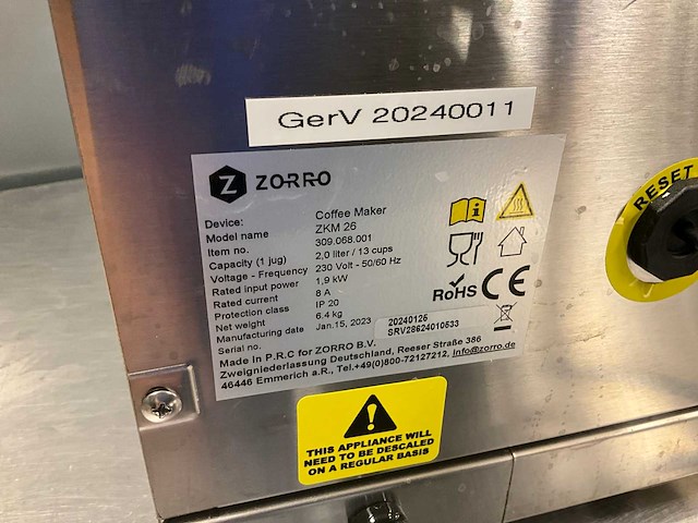 Zorro zkm 26 koffiemachine - afbeelding 8 van  8