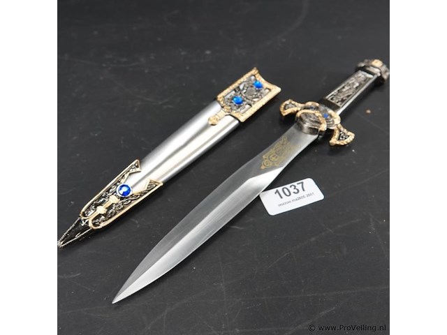 Zware metalen sierdolk in dito schede - afbeelding 1 van  5