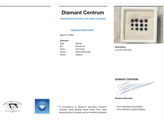Zwarte diamant 2.04 carat gecertificeerd - afbeelding 3 van  3