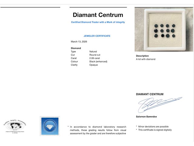 Zwarte diamant 2.08 carat gecertificeerd - afbeelding 1 van  1