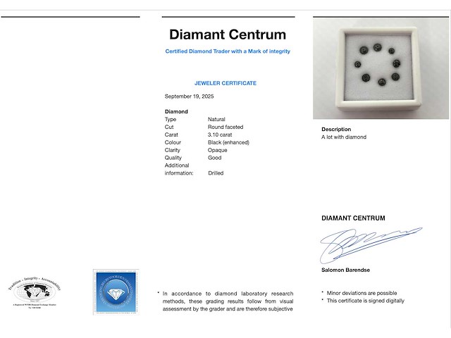 Zwarte diamant 3.10 carat natuurlijke diamant - afbeelding 3 van  3