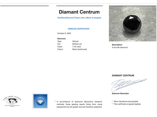 Zwarte diamant 7.44 carat natuurlijke diamant - afbeelding 3 van  4