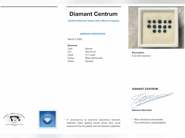 Zwarte diamanten lotje 2.11 ct - afbeelding 3 van  3