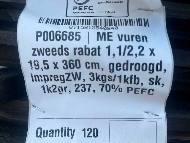 Zweeds rabat 3600x195x11/22mm (120x) - afbeelding 6 van  10