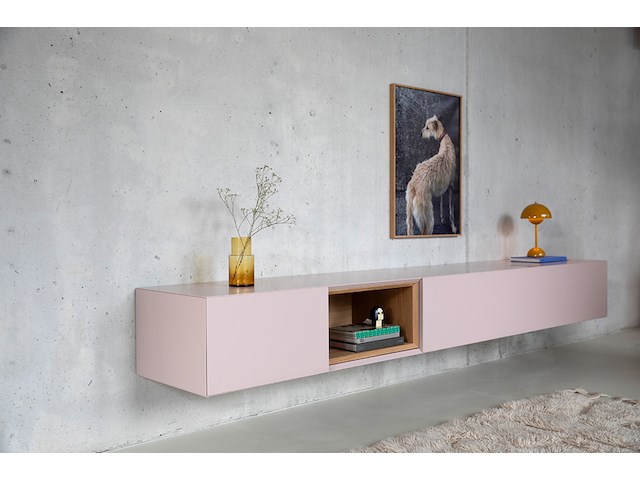 Zwevend design tv-meubel, raat, halm ov | 250, wit, met koperbruin inzet - afbeelding 1 van  2