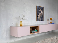 Zwevend design tv-meubel, raat, halm ov | 250, wit, met koperbruin inzet