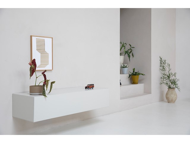Zwevend design tv-meubel, raat, norm | 100, wit - afbeelding 1 van  2
