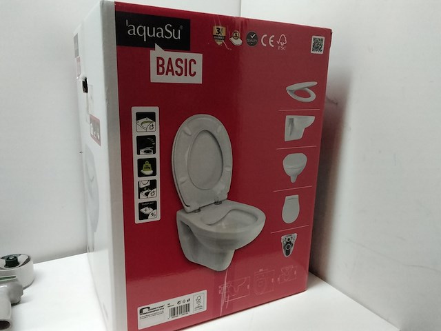 Zwevend randloos toilet met bril, aquasu, basic, wit - afbeelding 2 van  3